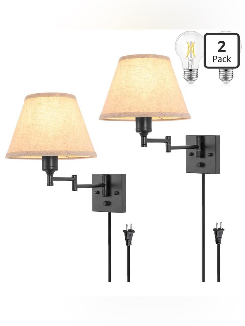 NEW/SEALED  2 Plug in or Hardwire Wall Sconces w/ Swing Arm - Adjustable